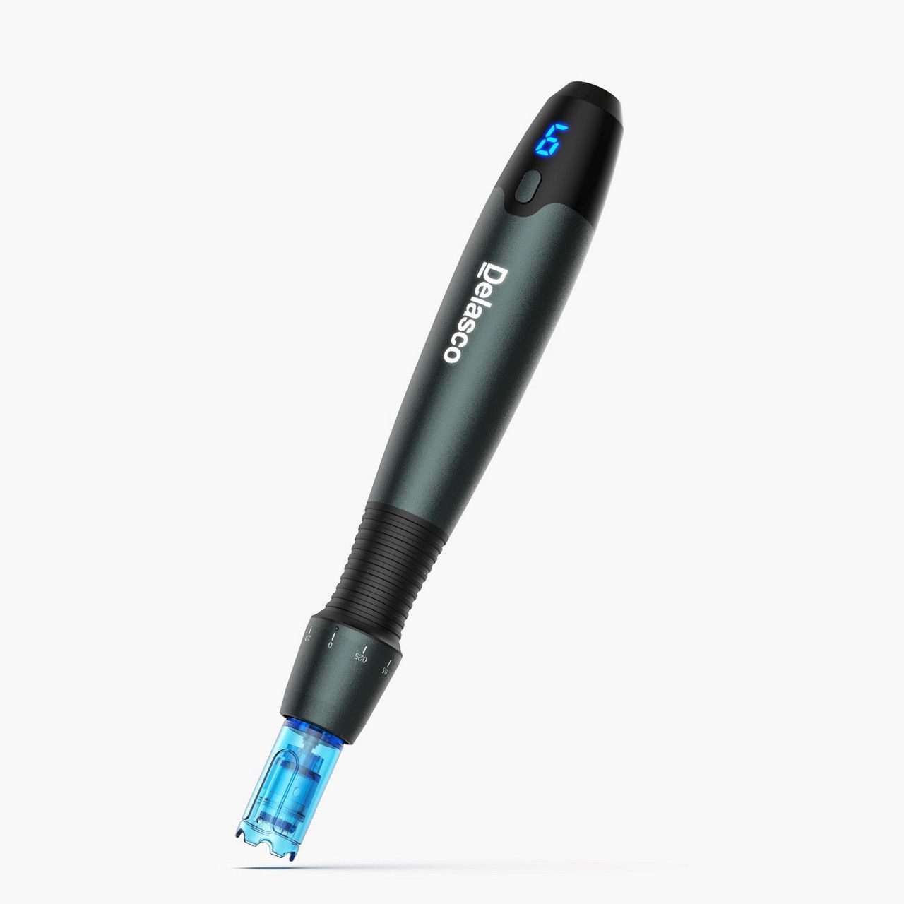 Stylish green pen with blue detailing.