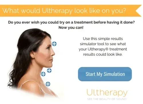 Ultherapy treatment simulation advertisement image.