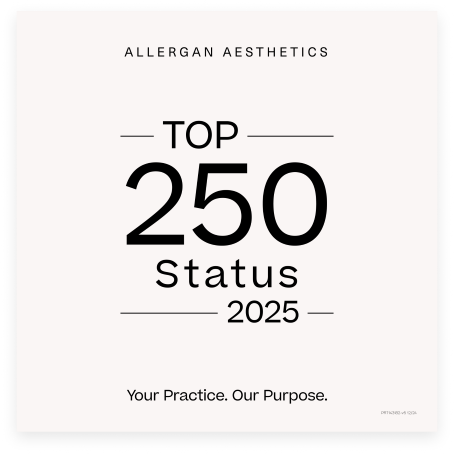 Allergan Aesthetics Top 250 Status 2025 badge.