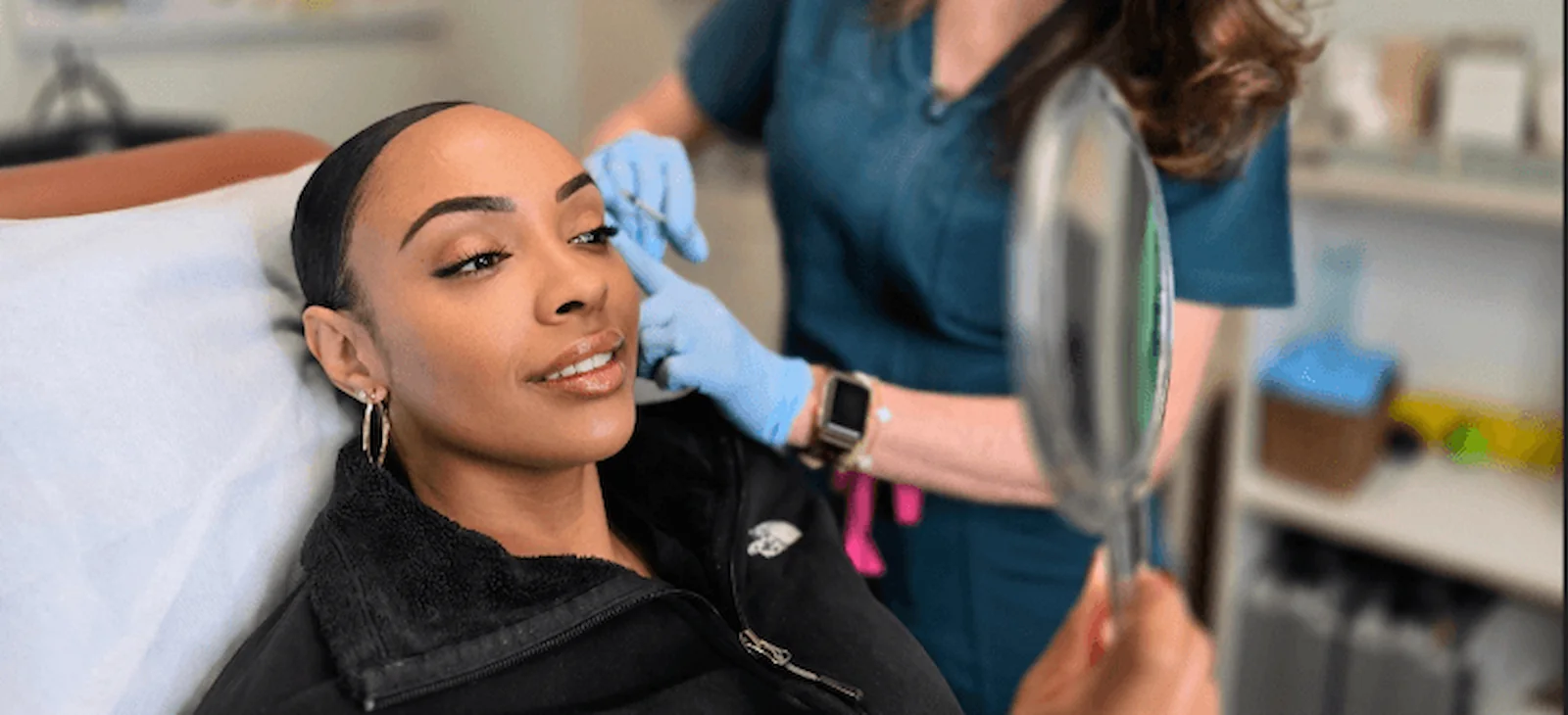 Provider administering Dysport injectable to reduce fine lines and wrinkles