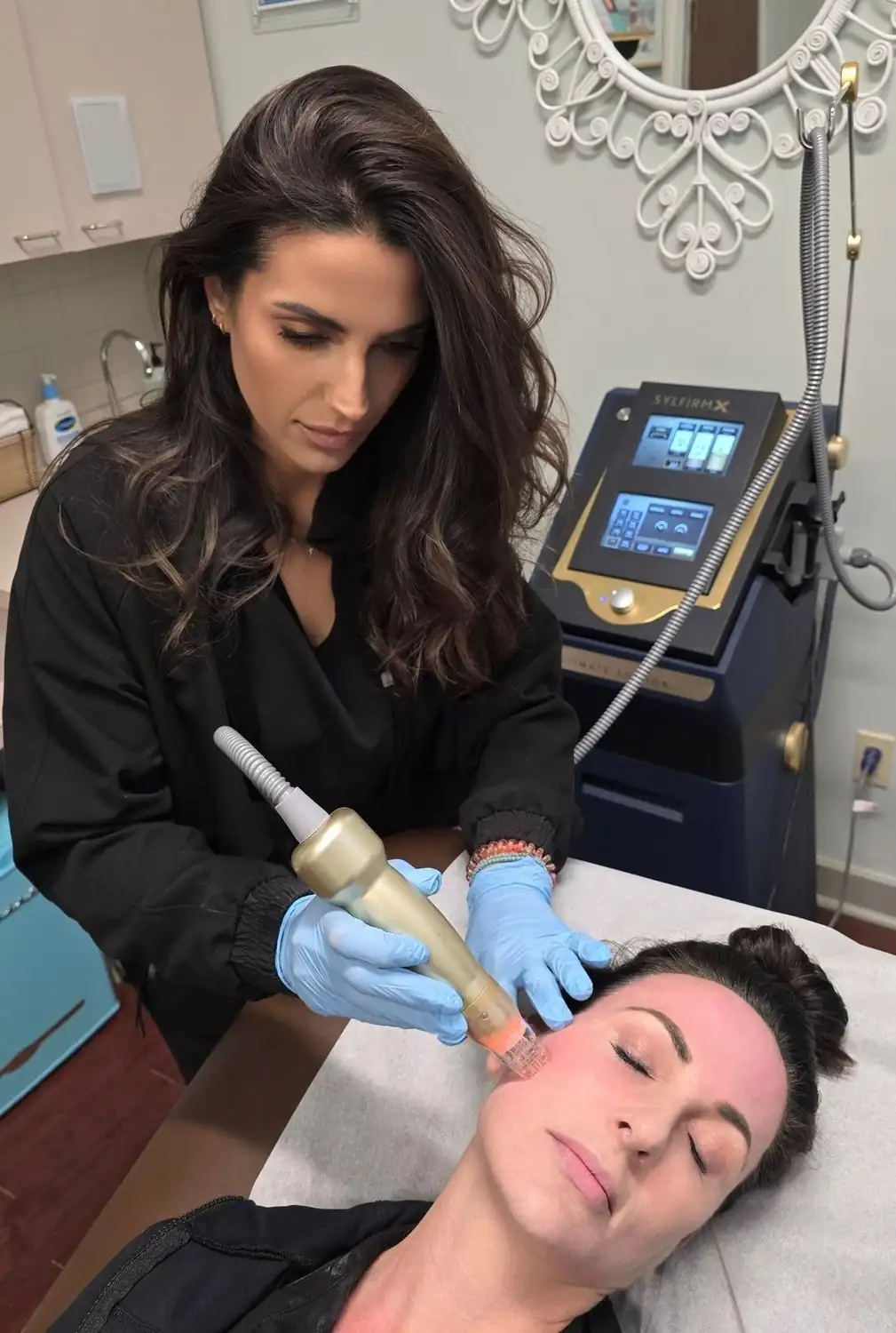RF Microneedling treatment on patient's skin