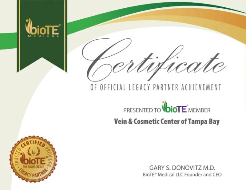 Certificate OF OFFICIAL LEGACY PARTNER ACHIEVEMENT PRESENTED TO MOiOTE MEMBER Vein & Cosmetic Center of Tampa Bay