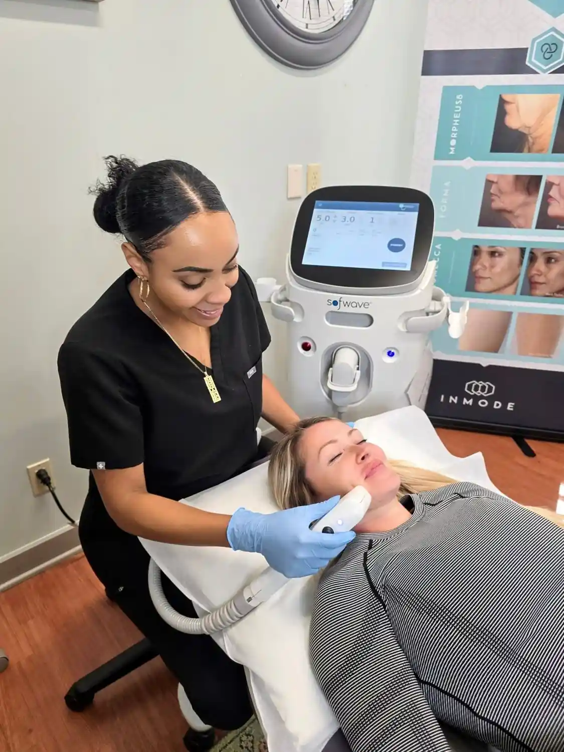 Sofwave skin tightening treatment in progress at Vein & Cosmetic Center