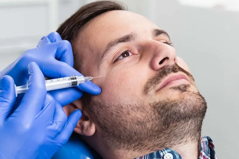 man receiving botox injection to treat wrinkles