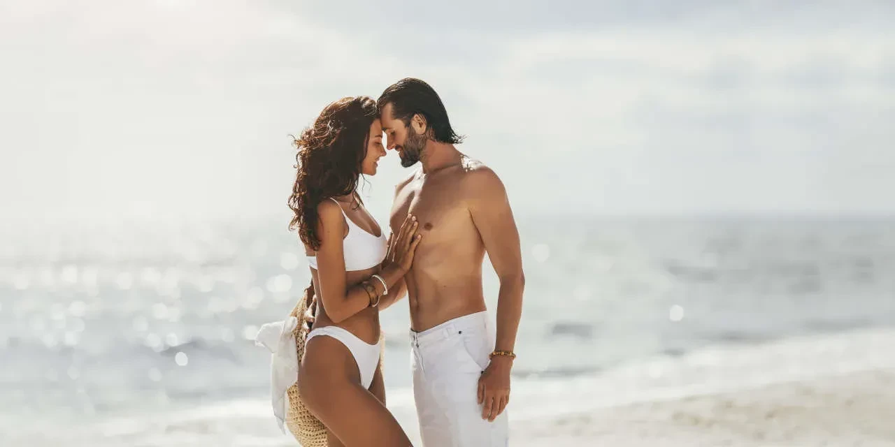 beautiful couple in swimwear