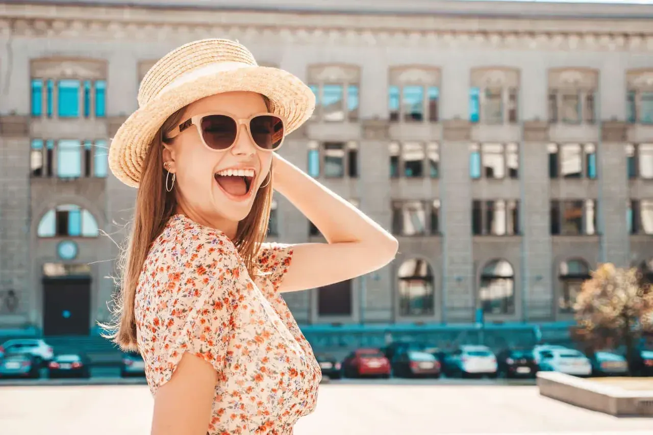beautiful stylish woman downtown